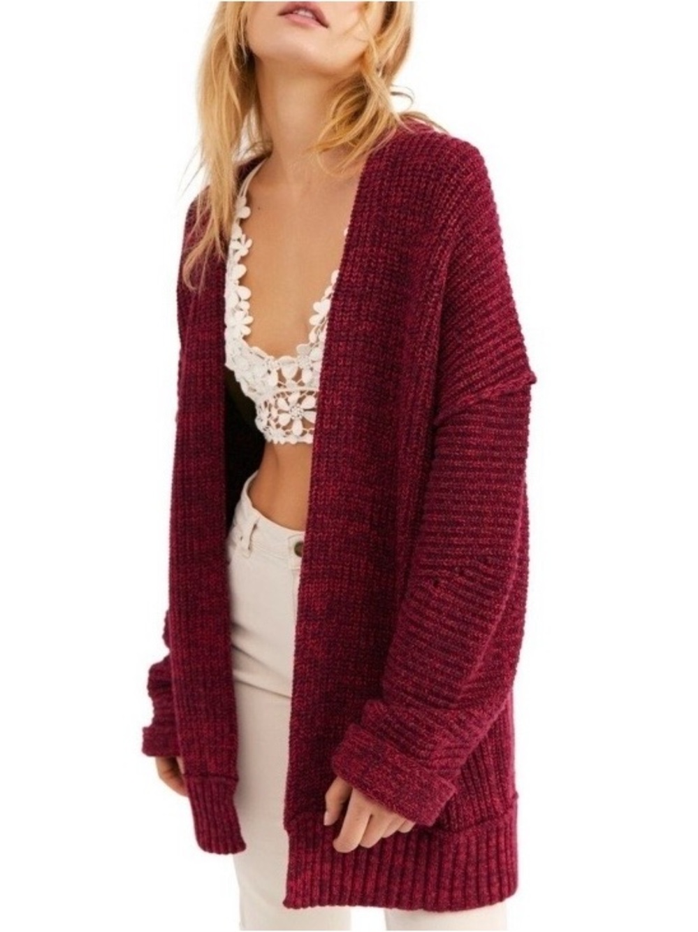 NWT Free People High Hopes Cardigan Red Open Chunky Oversized XS
